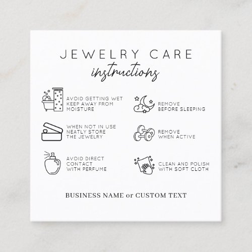 Budget Elegant Jewelry Care Instructions Thank You Square Business Card