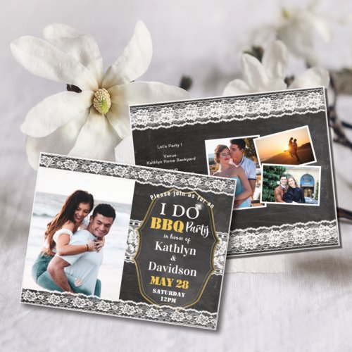 BUDGET Elegant Lace 4 Photo Engagement Invitation