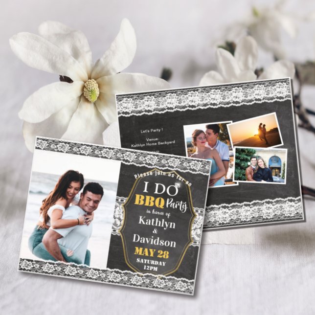 BUDGET Elegant Lace 4 Photo Engagement Invitation (Creator Uploaded)