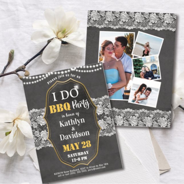BUDGET Elegant Lace 4 Photo Engagement Invitation (Creator Uploaded)