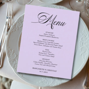 Budget Elegant Lavender Minimalist Wedding Menu