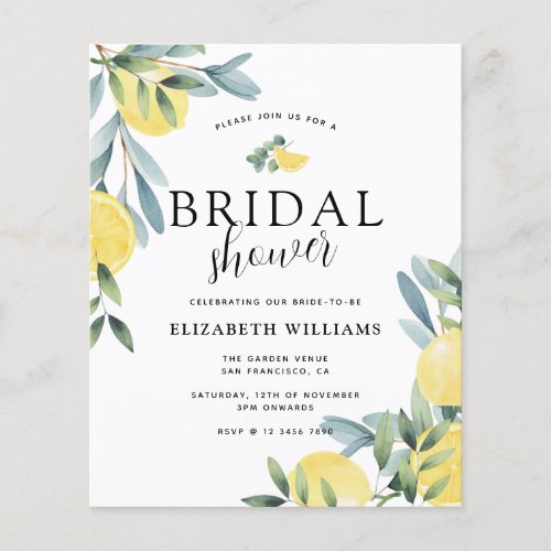 Budget Elegant Lemon Bridal Shower Invitation Flyer