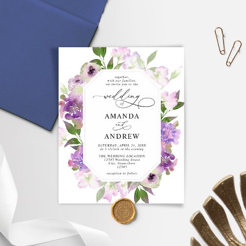 Budget Elegant Lilac Flowers Wedding Invitation