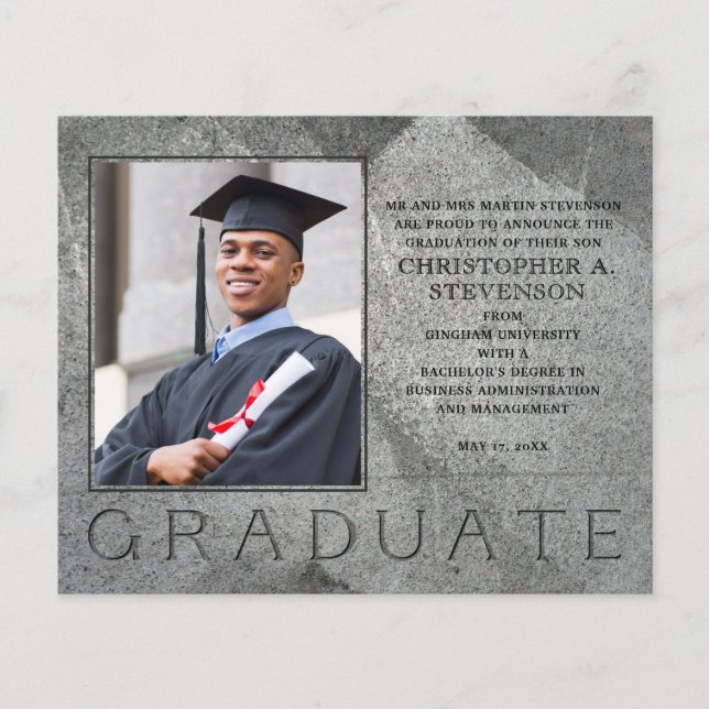 Budget Elegant Marble Photo Graduate Announcement (Front)