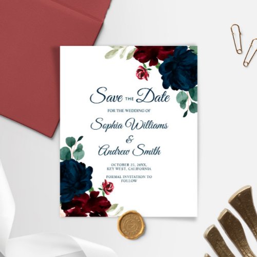 BUDGET Elegant Marsala  Navy Floral Save The Date