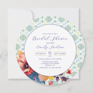 Budget Elegant Mexican Tiles Floral Blue