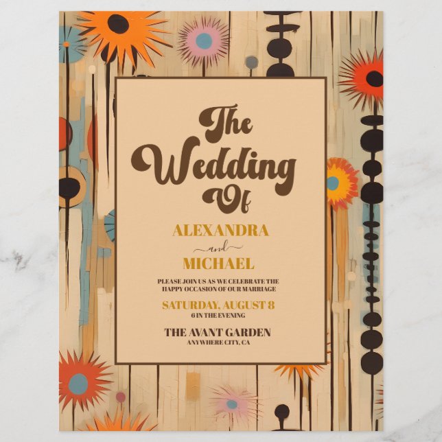 Budget Elegant Mid Century Floral Wedding Flyer (Front)