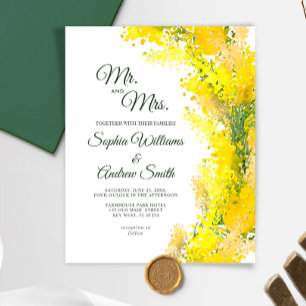 Budget Elegant Mimosa Floral Wedding Invitation