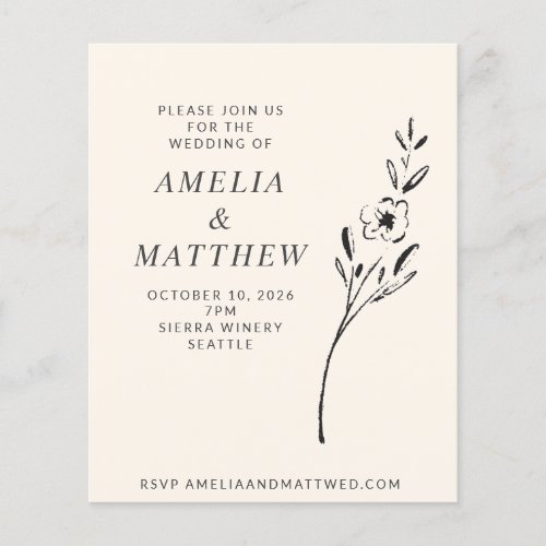 Budget Elegant Minimal Floral Cream Wedding Invite