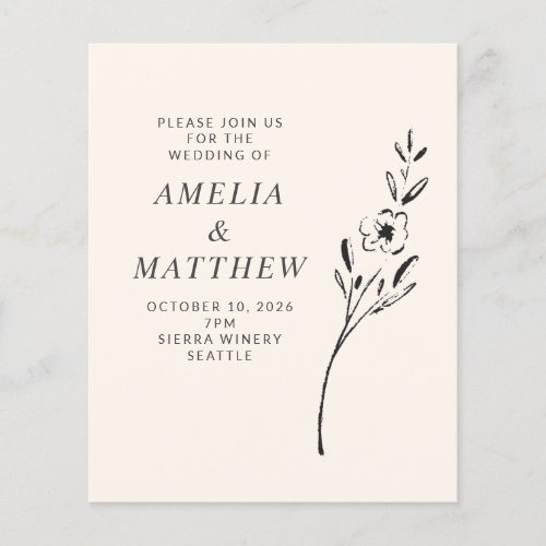 Budget Elegant Minimal Flower Cream Wedding Invite