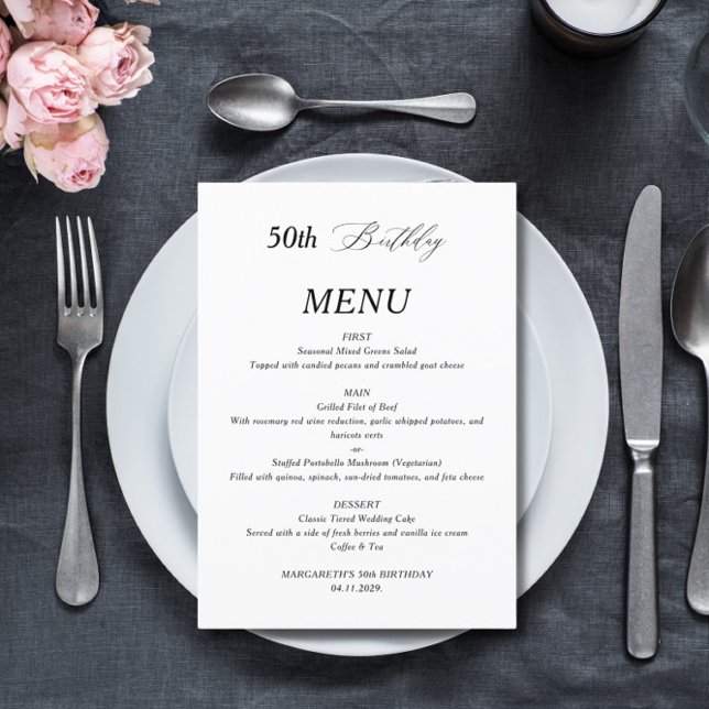 Budget Elegant Minimalist 50th Birthday Menu (Creator Uploaded)