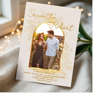 Budget Elegant Modern Boho Arch Photo Invitation Foil Invitation