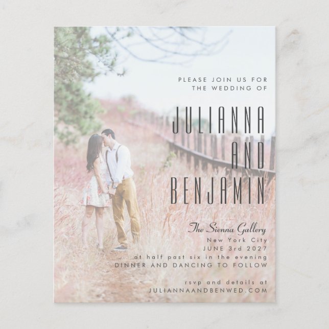 Budget Elegant Modern Photo Overlay Wedding Invite (Front)