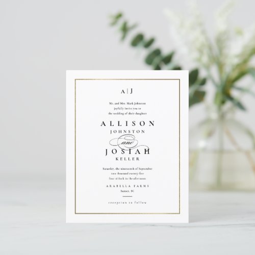 Budget Elegant Monogram Gold Wedding Invitation