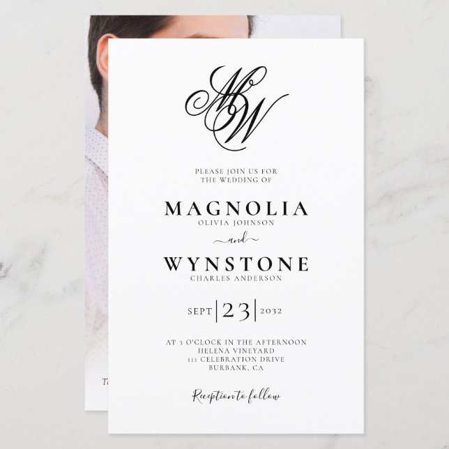 Budget Elegant Monogram Photo Wedding Invitation (Front/Back)