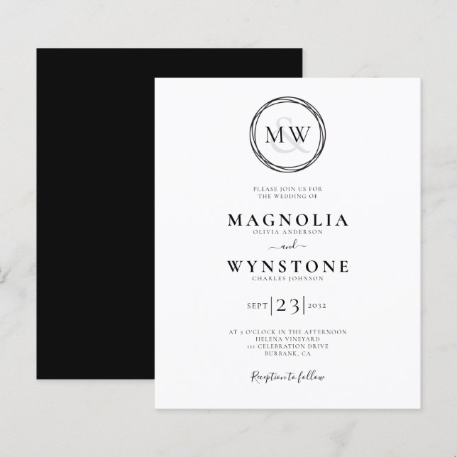 Budget Elegant Monogram Wedding Invitation (Front/Back)