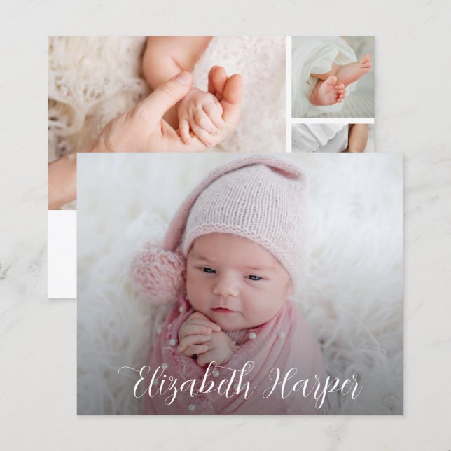 Budget Elegant Multiple Photo Birth Announcement (Front/Back)