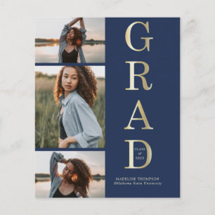 Budget Elegant Navy Blue Gold 3 Photo Graduation