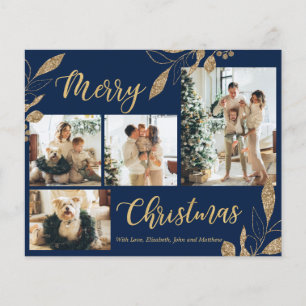 Budget Elegant Navy Blue Gold Photo Christmas Card