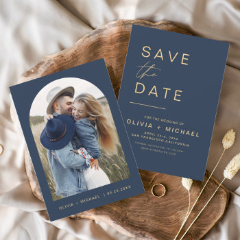 Budget Elegant Navy Blue  Save The Date Photo Flyer by Hot_Foil_Creations at Zazzle