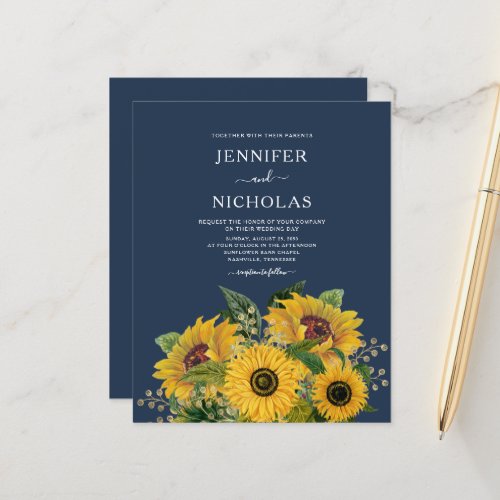 Budget Elegant Navy Blue Sunflowers Wedding 