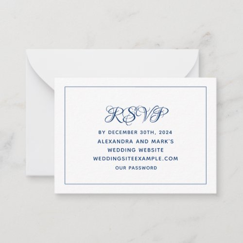 Budget Elegant Navy Blue Wedding Website RSVP Note Card
