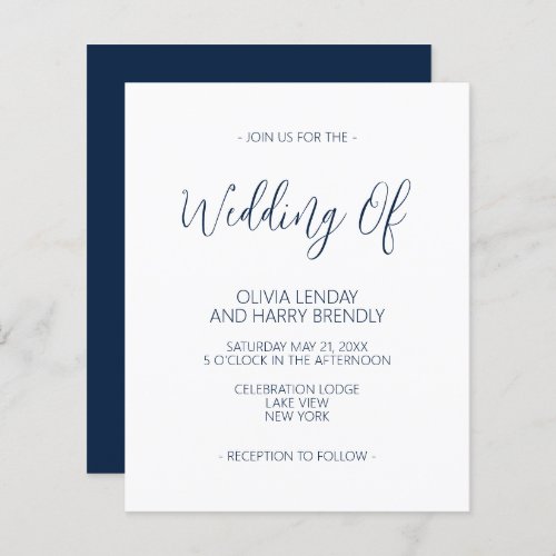 Budget Elegant Navy Blue White Wedding Invitation