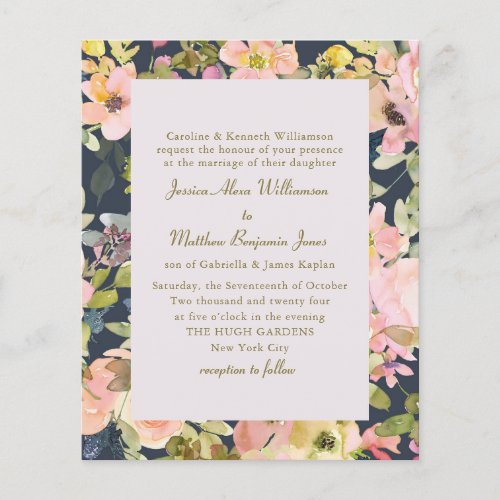 Budget Elegant Navy Floral Formal Wedding Invite