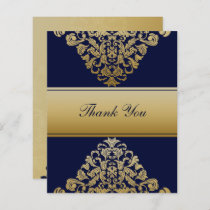 Budget Elegant Navy Gold Wedding Thank You Card