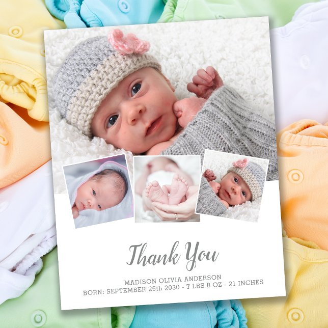 Budget Elegant New Baby 4 Photo Birth Thank You  (Creator Uploaded)