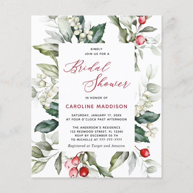 Budget Elegant Noel Winter Bridal Shower Flyer (Front)