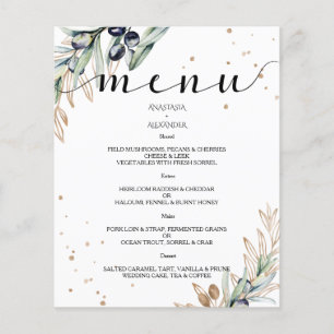 Budget Elegant Olive WEDDING MENU. Flyer