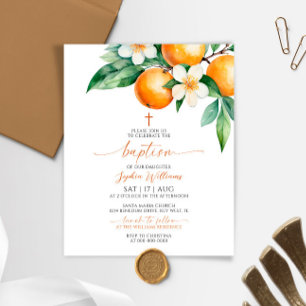 Budget Elegant Orange Floral Baptism Invitation