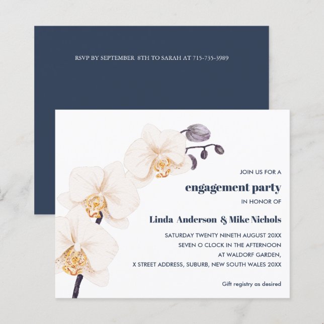 BUDGET Elegant Orchid Branch White Navy wedding (Front/Back)