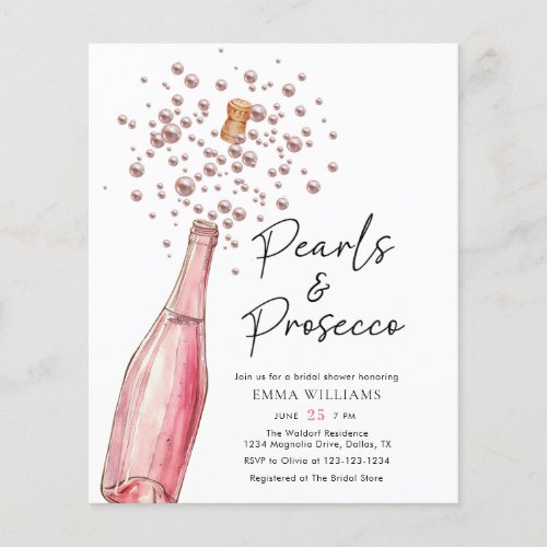 Budget Elegant Pearls and Prosecco Bridal Shower Flyer