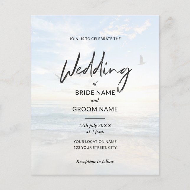 Budget Elegant Photo Beach Wedding Invitations Flyer (Front)
