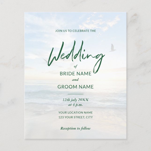 Budget Elegant Photo Beach Wedding Invitations Flyer (Front)