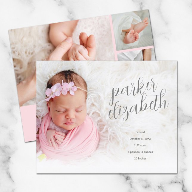 Budget Elegant Photo Collage Birth Announcement (Creator Uploaded)