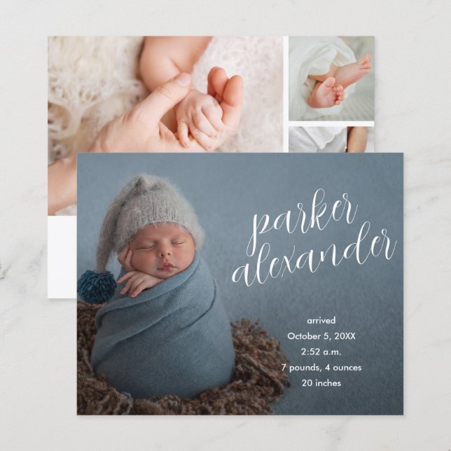 Budget Elegant Photo Collage Birth Announcement (Front/Back)
