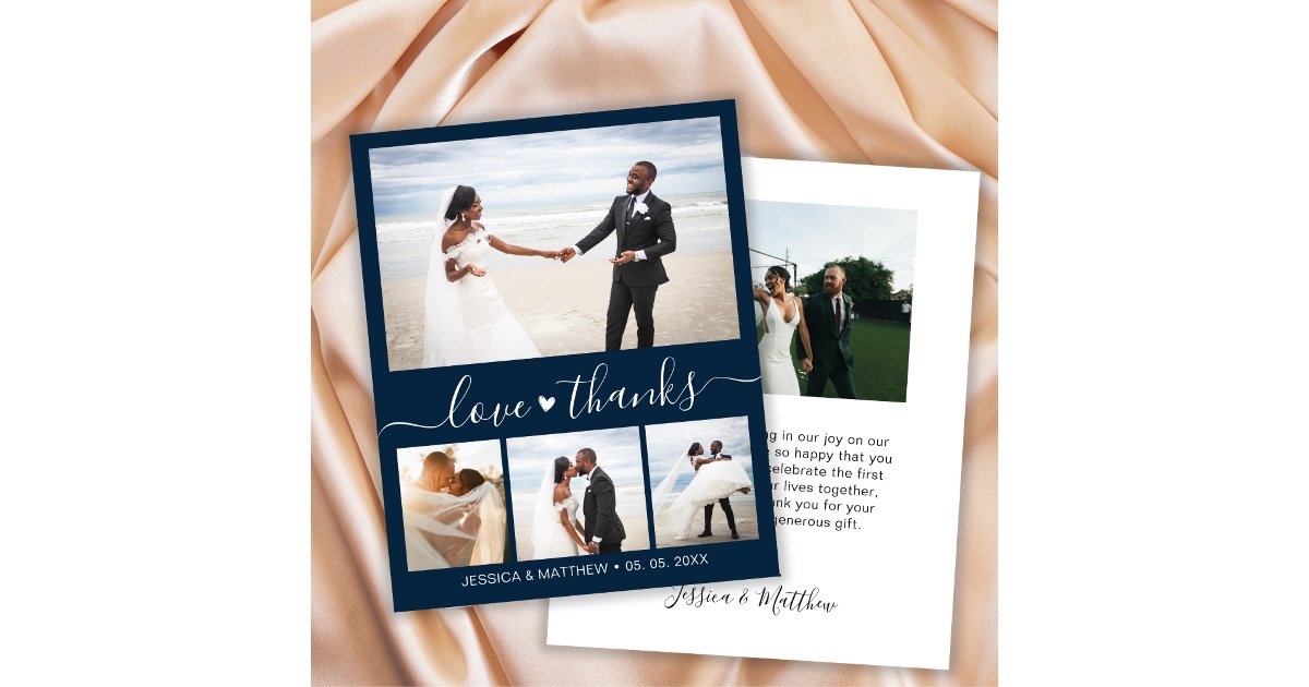 Budget Elegant Photo Navy Wedding Thank You Card | Zazzle