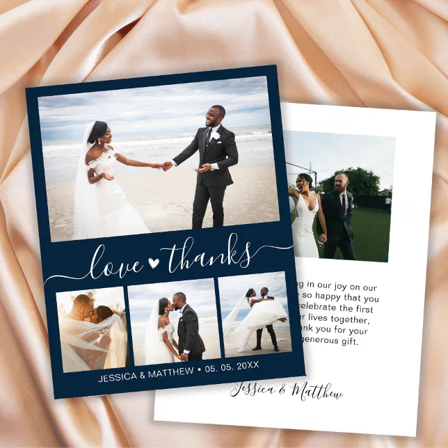 Budget Elegant Photo Navy Wedding Thank You Card | Zazzle