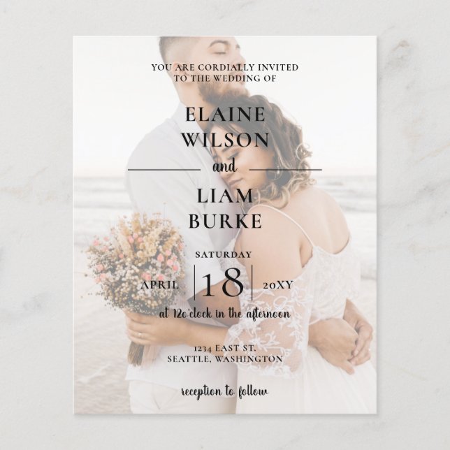 Budget Elegant Photo Overlay Wedding Invitation (Front)