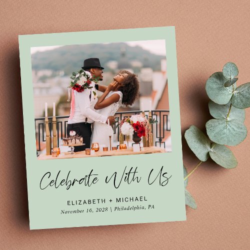 Budget Elegant Photo Wedding Reception Sage Invite