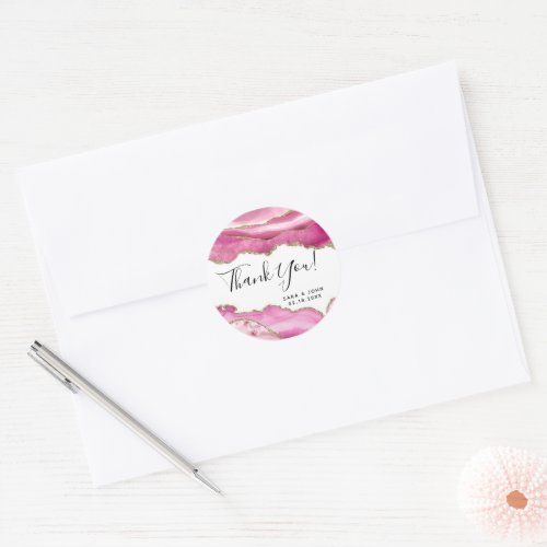 Budget Elegant Pink Agate Thank You Classic Round Sticker