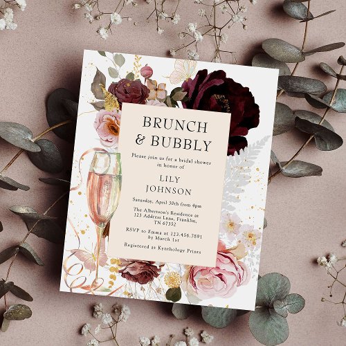 Budget Elegant Pink Brunch  Bubbly Bridal Shower Flyer