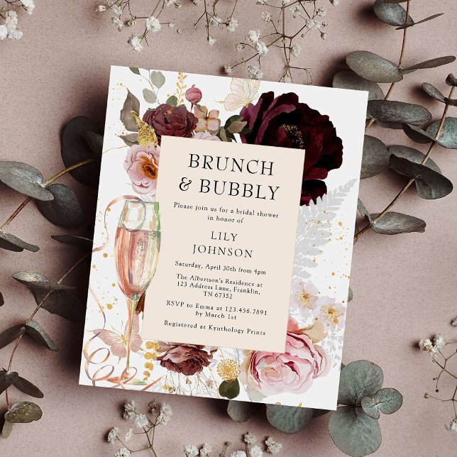 Budget Elegant Pink Brunch & Bubbly Bridal Shower Flyer (Creator Uploaded)