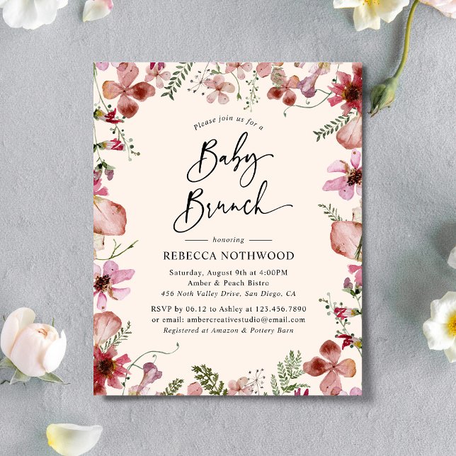 Budget Elegant Pink Floral Baby Brunch Invitation (Creator Uploaded)