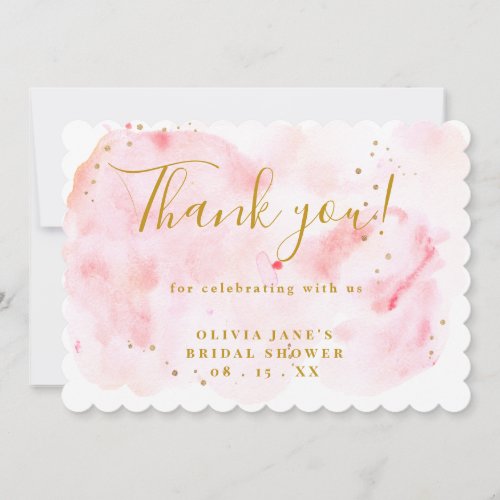 Budget Elegant Pink Gold Bridal Shower  Thank You Card