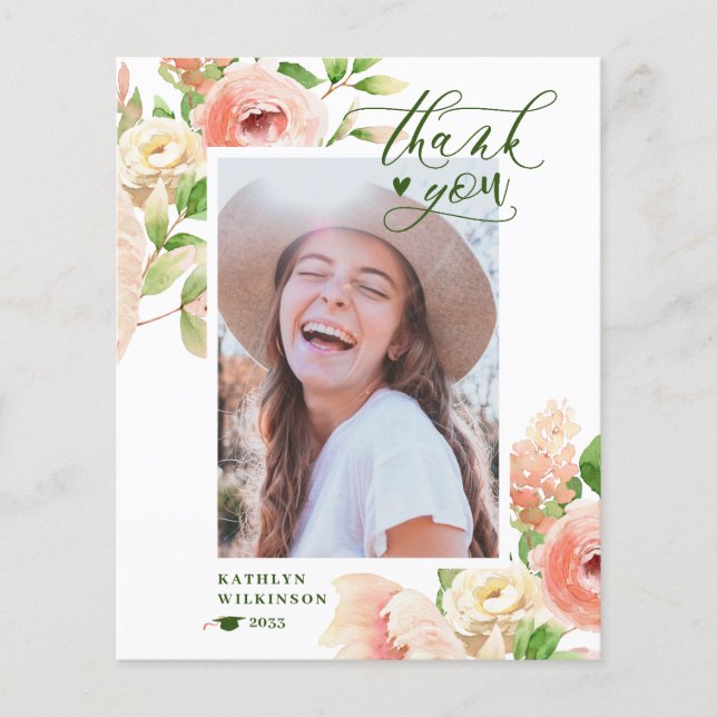 BUDGET Elegant Pink Rose Floral Thank You Card Flyer (Front)