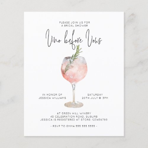 Budget Elegant Pink Vino Before Vows Bridal Shower Flyer